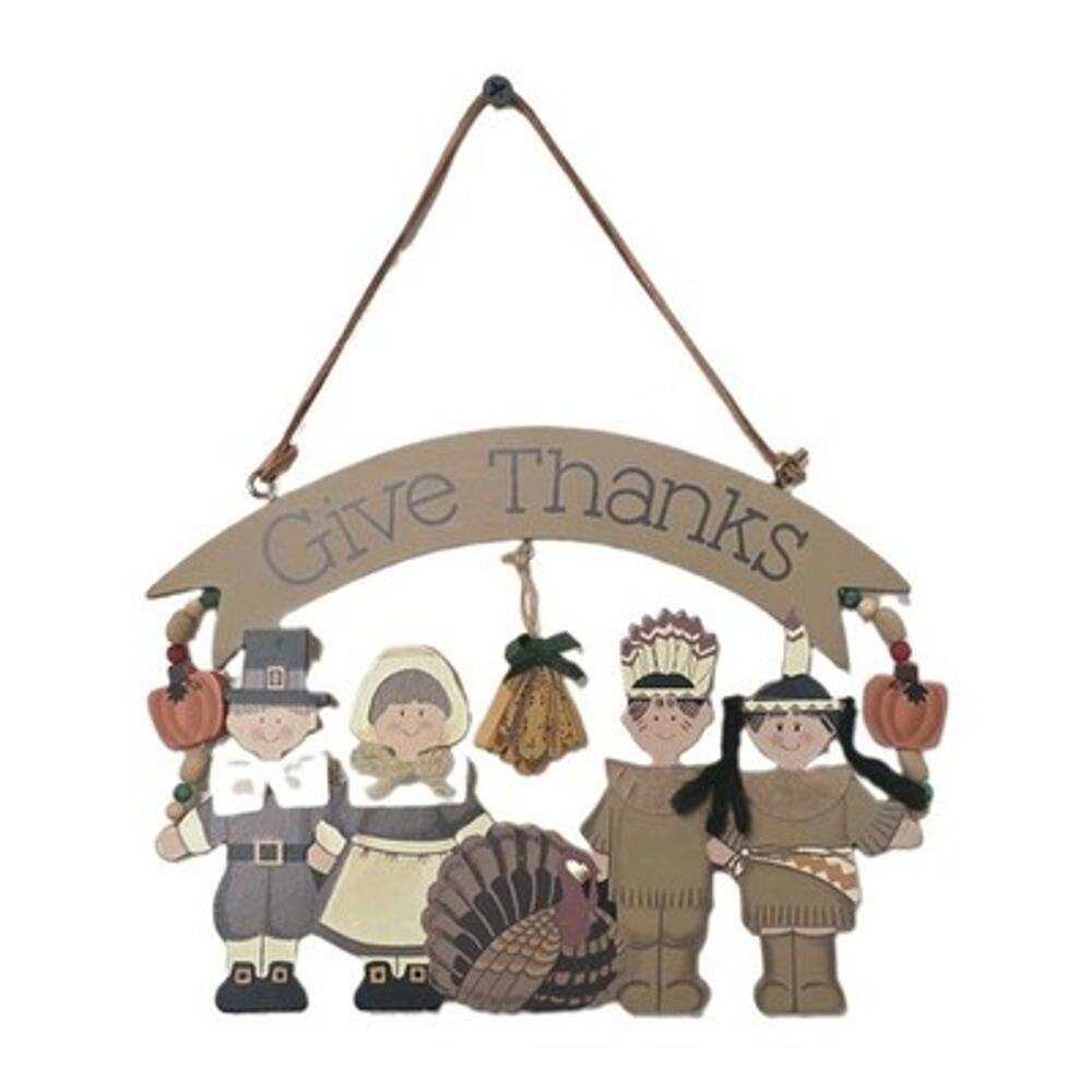 Vintage Thanksgiving Hanging Decor Pilgrim Indian 90s Farmhouse Grandmacore